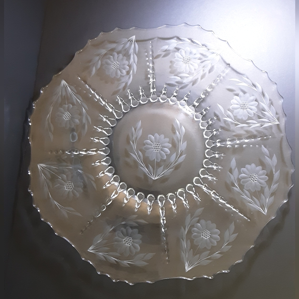 15" Vintage Cornflower Serving Platter Large Depression Glass Serving Plate